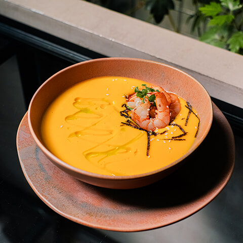 Supă de dovleac cu creveți